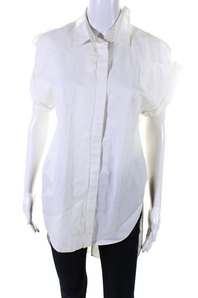 Rag & Bone Womens Cuffed Short Sleeved Collared Button Down Shirt White Size L