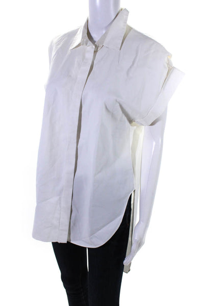 Rag & Bone Womens Cuffed Short Sleeved Collared Button Down Shirt White Size L