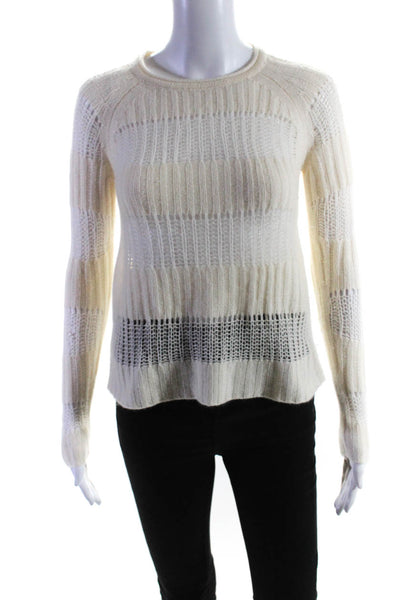 360 Cashmere Women's Long Sleeve Open Knit Pullover Sweater White Size XS