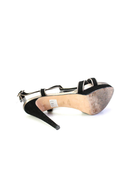 Roberto Festa Women's Suede Strappy Peep Toe Heels Black Size 8.5