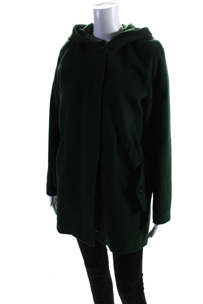 Cinzia Rocca Womens Long Sleeve Button Zip Front Hooded Coat Green Wool Size 12