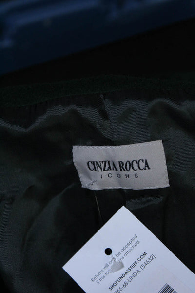 Cinzia Rocca Womens Long Sleeve Button Zip Front Hooded Coat Green Wool Size 12