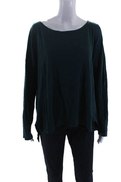 Eileen Fisher Womens Long Sleeve Boat Neck Oversize Top T Shirt Dark Green Large