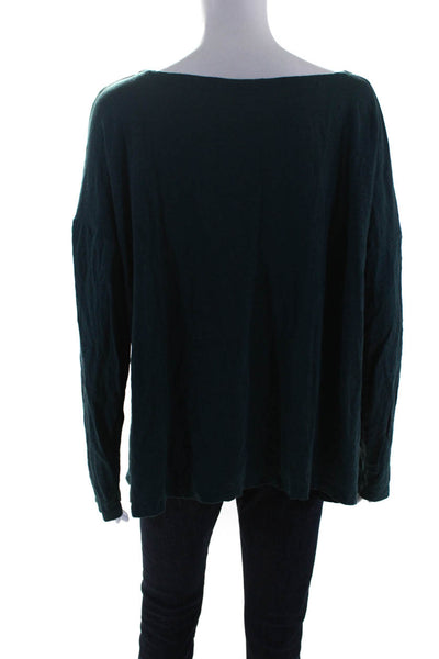 Eileen Fisher Womens Long Sleeve Boat Neck Oversize Top T Shirt Dark Green Large