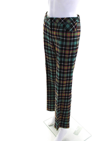 Trina Turk Womens Mid Rise Pleated Plaid Trouser Pants Brown Blue Size 2