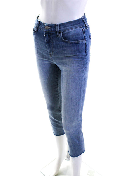 L Agence Womens Fringe Trim High Rise Sada Slim Cropped Jeans Blue Size 25