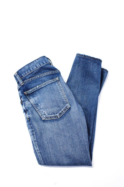 Moussy Womens High Rise Distressed Slim Cropped Jeans Blue Denim Size 25
