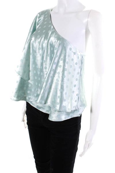 House of Harlow 1960 Womens Polka Dot One Shoulder Blouse Blue Size Medium