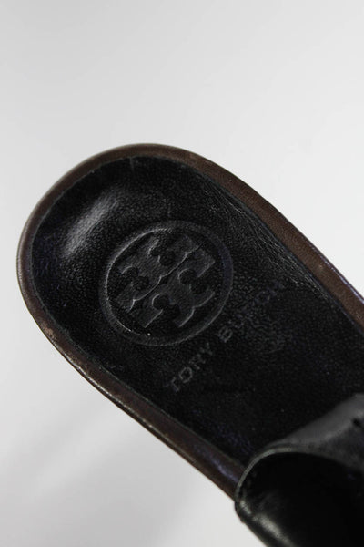 Tory Burch Womens Leather Peep Toe Slingbacks Pumps Black Size 9.5 Medium