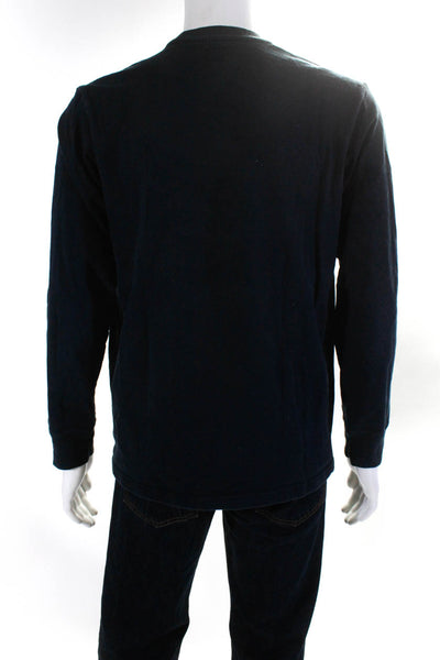 Supreme Mens Long Sleeve Crew Neck Pocket Tee Shirt Navy Blue Cotton Size Medium