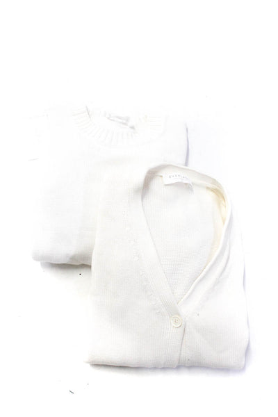 Everlane Womens Crew Neck Cardigan Sweaters White Cotton Size XS Lot 2
