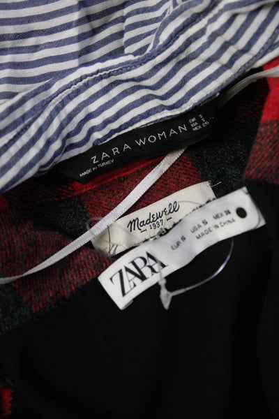 Madewell Zara Womens Plaid Striped Shirts Satin Tank Top Red Black Small Lot 3