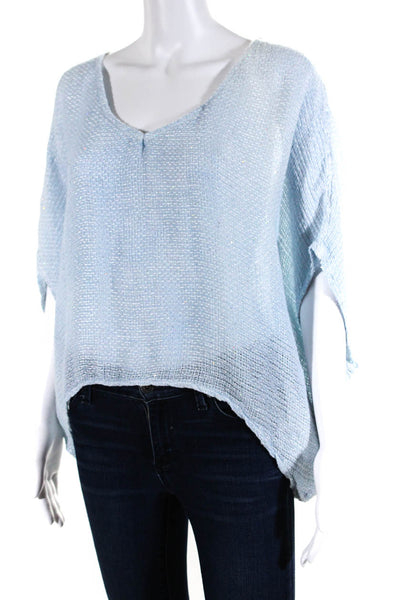 Sunday Womens Metallic Woven Scoop Neck Dolman Sleeve Top Blouse Blue One Size