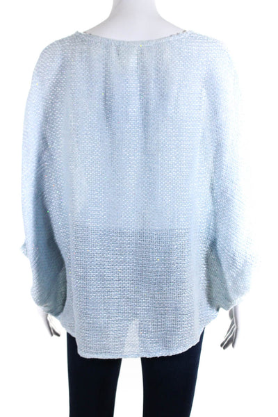 Sunday Womens Metallic Woven Scoop Neck Dolman Sleeve Top Blouse Blue One Size