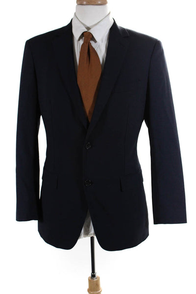 Theory Mens Notched Collar Woven Two Button Blazer Jacket Navy Blue Size 40