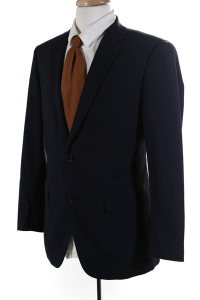Theory Mens Notched Collar Woven Two Button Blazer Jacket Navy Blue Size 40
