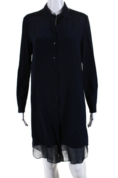 Magaschoni Womens Long Sleeve Chiffon Shirt Dress Navy Blue Size 6