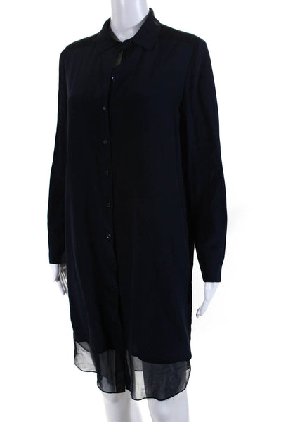 Magaschoni Womens Long Sleeve Chiffon Shirt Dress Navy Blue Size 6