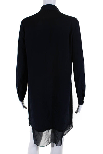 Magaschoni Womens Long Sleeve Chiffon Shirt Dress Navy Blue Size 6