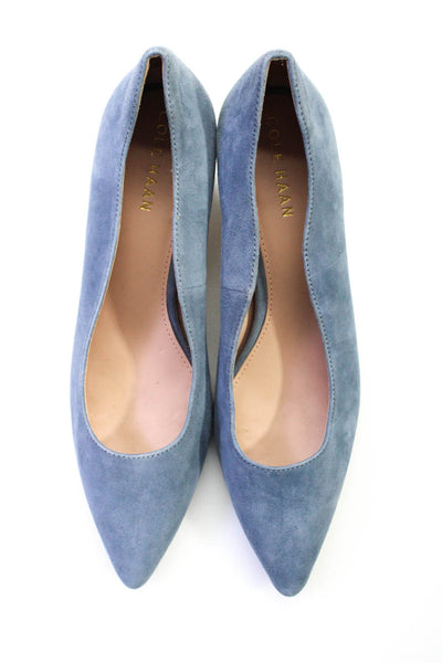 Cole Haan Womens Pointed Toe Stacked Heel Slip On Pumps Blue Suede Size 7.5