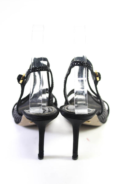 Sergio Rossi Womens Satin Crystal Strappy High Heels Sandals Black Size 38 8