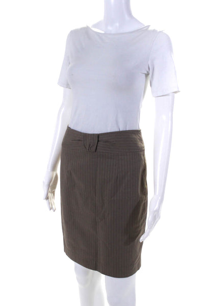 Nanette Lepore Womens Pinstriped Belt Accent Short Pencil Skirt Brown Size 0