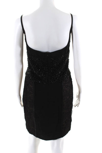 Donald Deal Womens Lace Beaded Sleeveless Spaghetti Strap Dress Black Size 10
