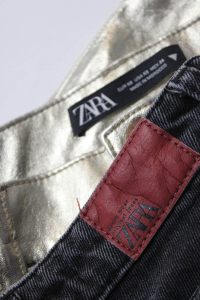 Zara Womens High Rise Jeans Metallic Pants Black Size 0 XS Lot 2