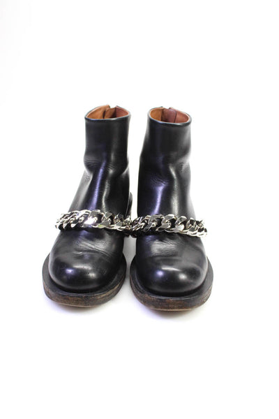 Givenchy Womens Leather Silver Tone Chain Zip Up Ankle Boots Black Size 8