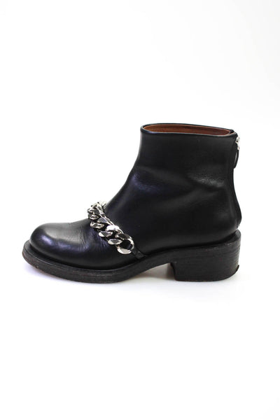 Givenchy Womens Leather Silver Tone Chain Zip Up Ankle Boots Black Size 8