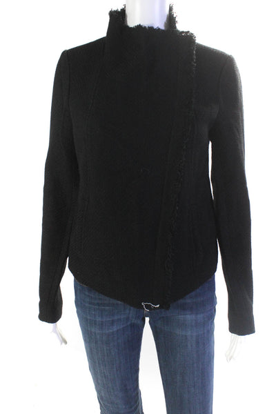 Vince Womens Cotton High Neck Long Sleeve Asymmetric Zip-Up Jacket Black Size M