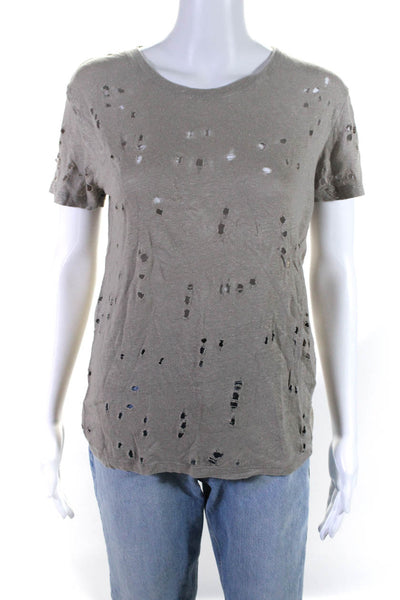 IRO Womens Linen Distressed Jersey Knit Crew Neck Tees T-Shirts Beige Size S