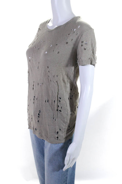 IRO Womens Linen Distressed Jersey Knit Crew Neck Tees T-Shirts Beige Size S