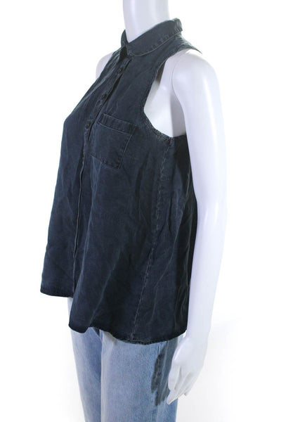 Club Monaco Womens Woven Collared Button Sleeveless Blouse Top Blue Size XS