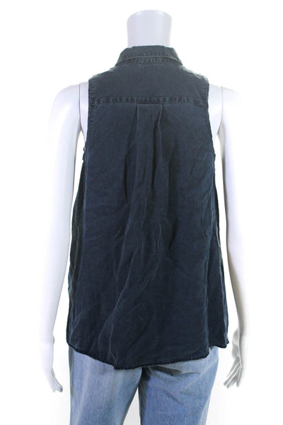 Club Monaco Womens Woven Collared Button Sleeveless Blouse Top Blue Size XS