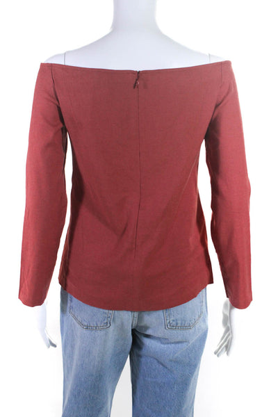 Theory Womens Linen Woven Off The Shoulder Long Sleeve Blouse Top Red Size S
