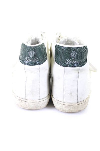 Gucci Mens Leather High Top Lace Up Sneakers White Green Size 8.5