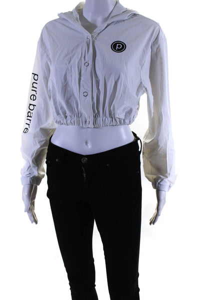 Heroine Sport Womens Elastic Waist Crop Snap Buttoned Windbreaker White Size S