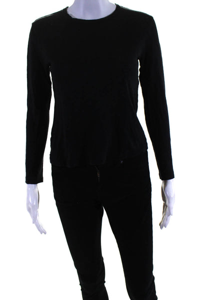 A.L.C. Womens Linen Back Cut-Out Long Sleeve Pullover T-Shirt Black Size XS