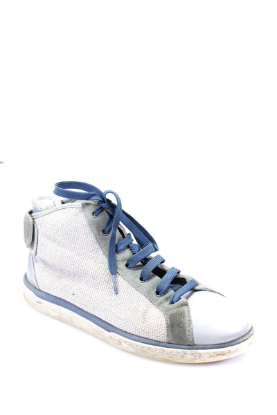 Dolce and Gabbana Mens Leather High Top Sneakers Beige Sky Blue Size 8.5