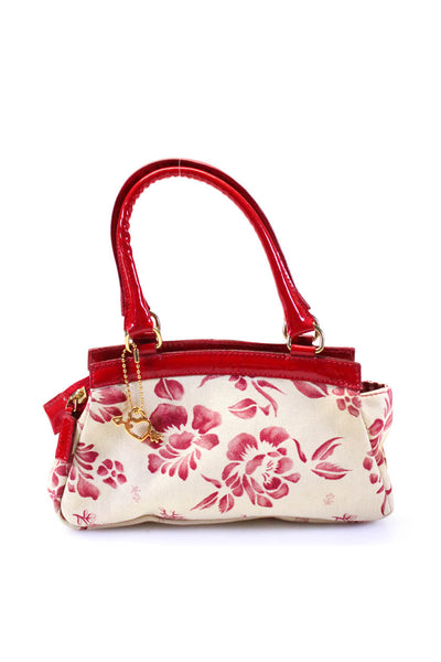 Blugirl Blumarine Childrens Girls Floral Canvas Patent Leather Handbag Ivory Red