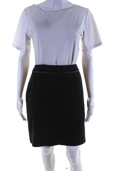 Tahari Womens Faux Leather Trim Knee Length Pencil Skirt Black Size 14