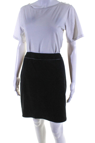 Tahari Womens Faux Leather Trim Knee Length Pencil Skirt Black Size 14