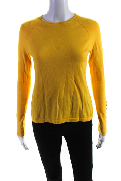 J. Mclaughlin Womens Long Sleeve Crew Neck Sweatshirt Yellow Cotton Size XS