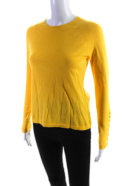 J. Mclaughlin Womens Long Sleeve Crew Neck Sweatshirt Yellow Cotton Size XS