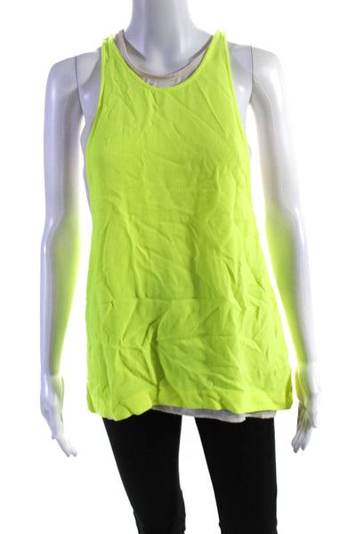 ALC Womens Round Neck Sleeveless Lined Tank Top Blouse Neon Yellow Cream Size XS