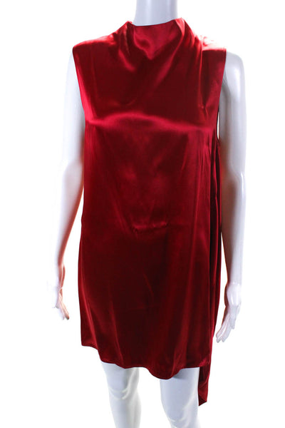 Helmut Lang Womens High Neck Sleeveless Zip Up Knee Length Dress Red Size 12