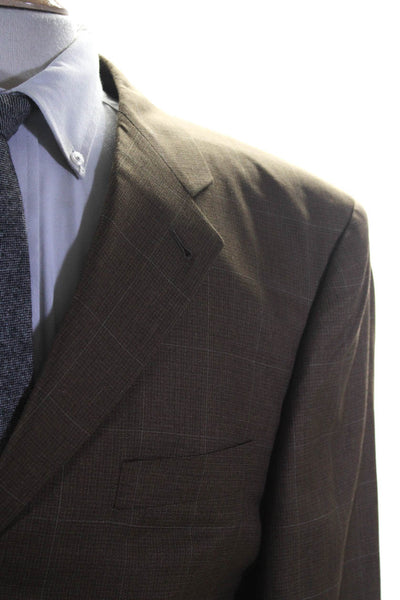Zanella Mens Silk Window Pane Striped Button Long Sleeve Blazer Brown Size EUR44
