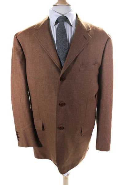 Zanella Mens Buttoned Darted Textured Collar Long Sleeve Blazer Brown Size EUR44