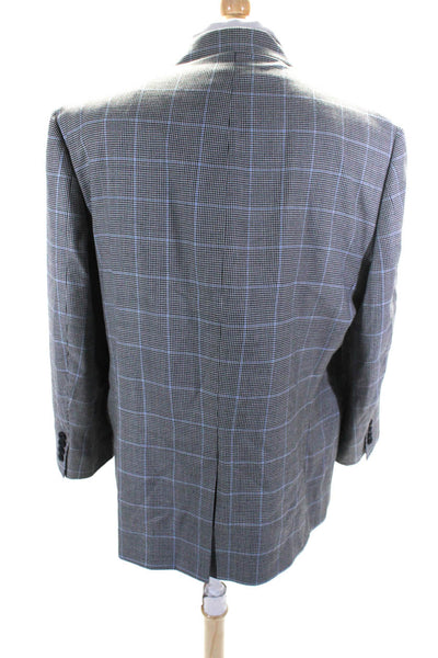 Brooks Brothers Mens Wool Houndstooth Striped Button Blazer Black Size EUR46R